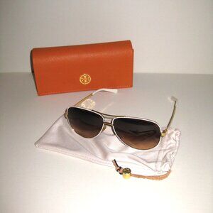 Tory Burch Aviator White and Gold Aviator Sunglasses